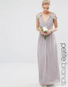 Tfnc Petite Wedding Cold Shoulder Wrap Front Maxi Dress - Opal Gray