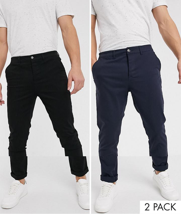 Asos Design 2 Pack Skinny Chinos In Black & Navy-multi