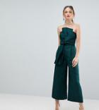 Asos Tall Jumpsuit In Structured Fabric With Knot And Drape Detail - Green