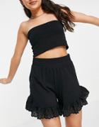 Vero Moda Shorts With Broderie Frill Hem In Black
