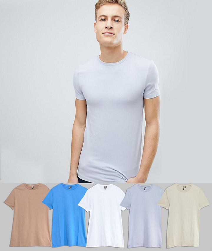 Asos Crew Neck T-shirt 5 Pack Save - Multi