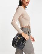 River Island Quilted Charm Bucket Bag In Black