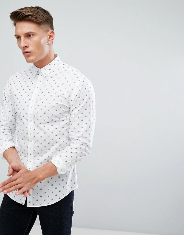 Jack & Jones Premium Slim Shirt With Skull Print - White