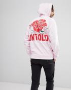 Asos Design Oversized Hoodie With Rose And Snake Print In Pink - Pink