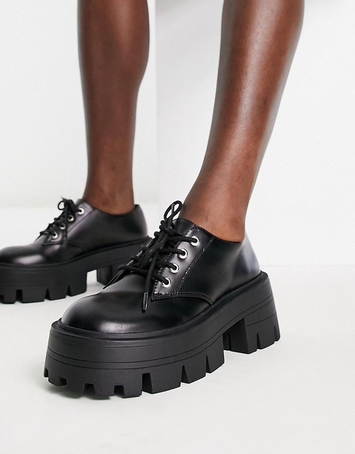 Asos Design Musk Chunky Lace Up Flat Shoes In Black