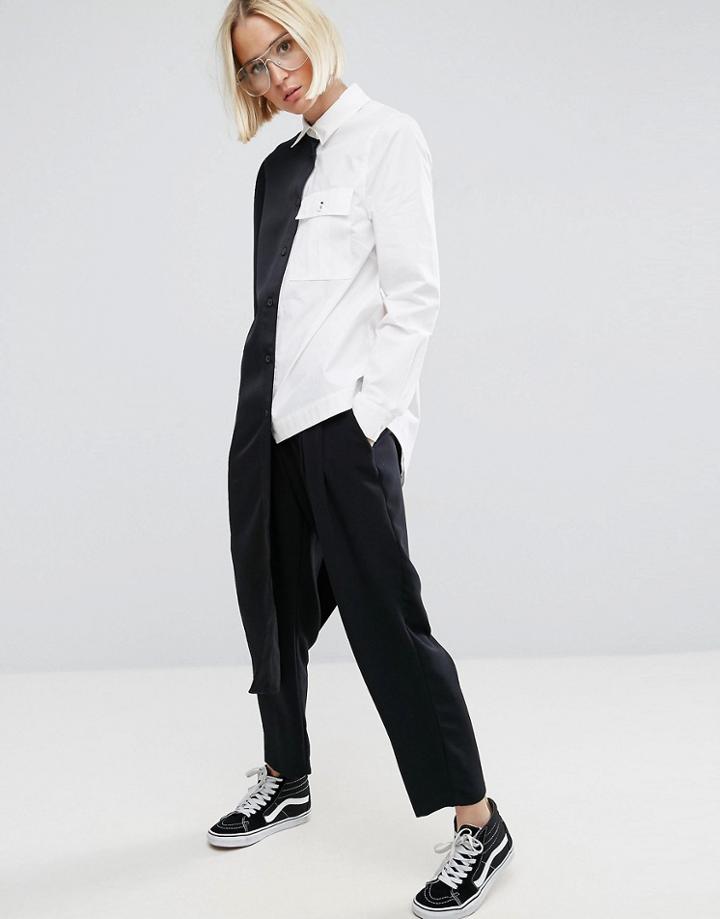 Asos White Satin And Poplin Decon Shirt - Multi