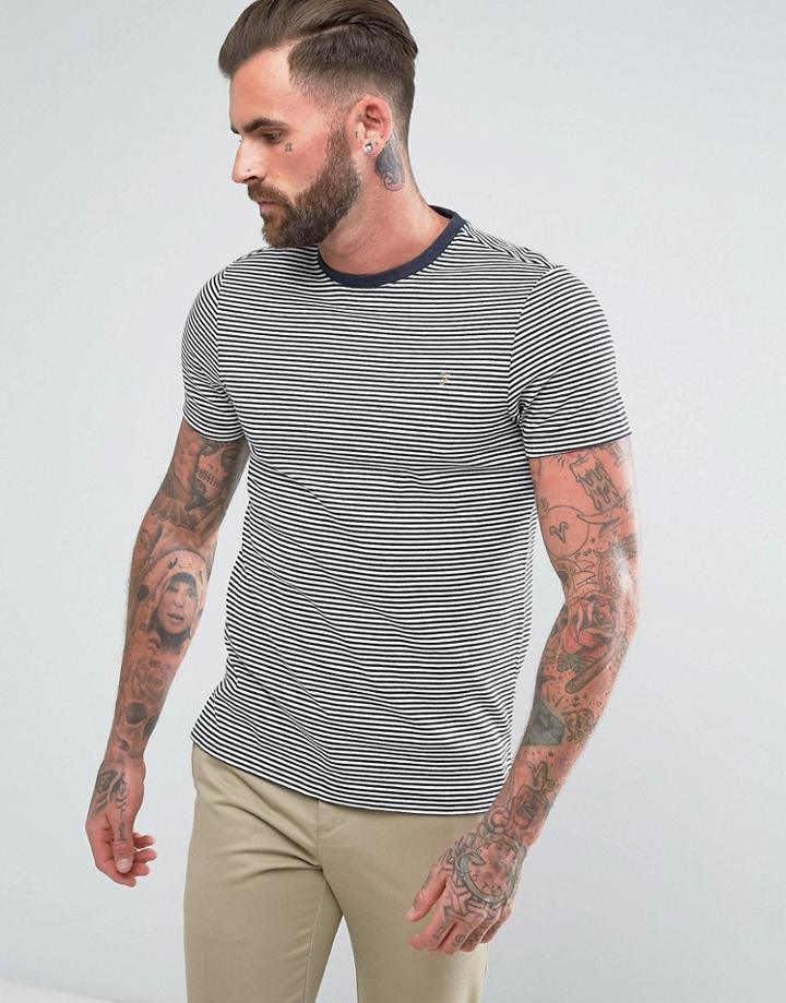 Farah Vyner Slim Fit Thin Striped T-shirt In Navy - Navy