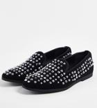 Truffle Collection Wide Fit Studded Slipper Loafers In Black Faux Leather