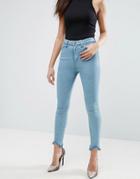 Asos Ridley Skinny Jeans In Cecelia Wash With Arched Raw Hem - Blue