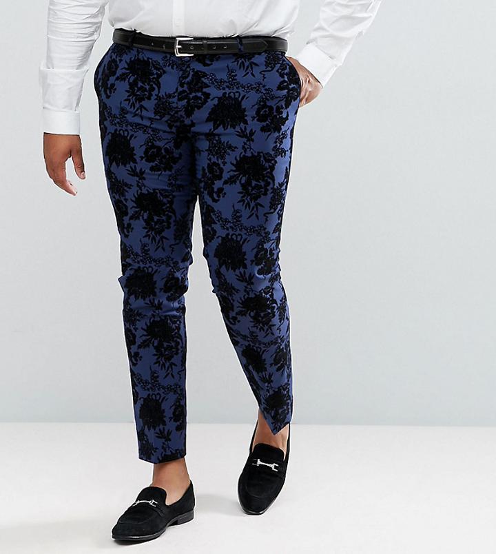 Noose & Monkey Plus Skinny Suit Pants In Flocking - Blue