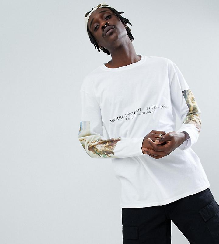 Reclaimed Vintage Inspired Michaelangelo Long Sleeve T-shirt - White
