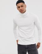 Brave Soul 100% Cotton Roll Neck Sweater In White