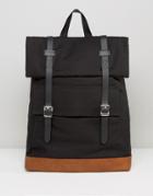 Asos Backpack In Canvas With Long Buckle Straps - Black