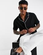 Asos Design Relaxed Polo With Revere Collar And Piping Detail In Black