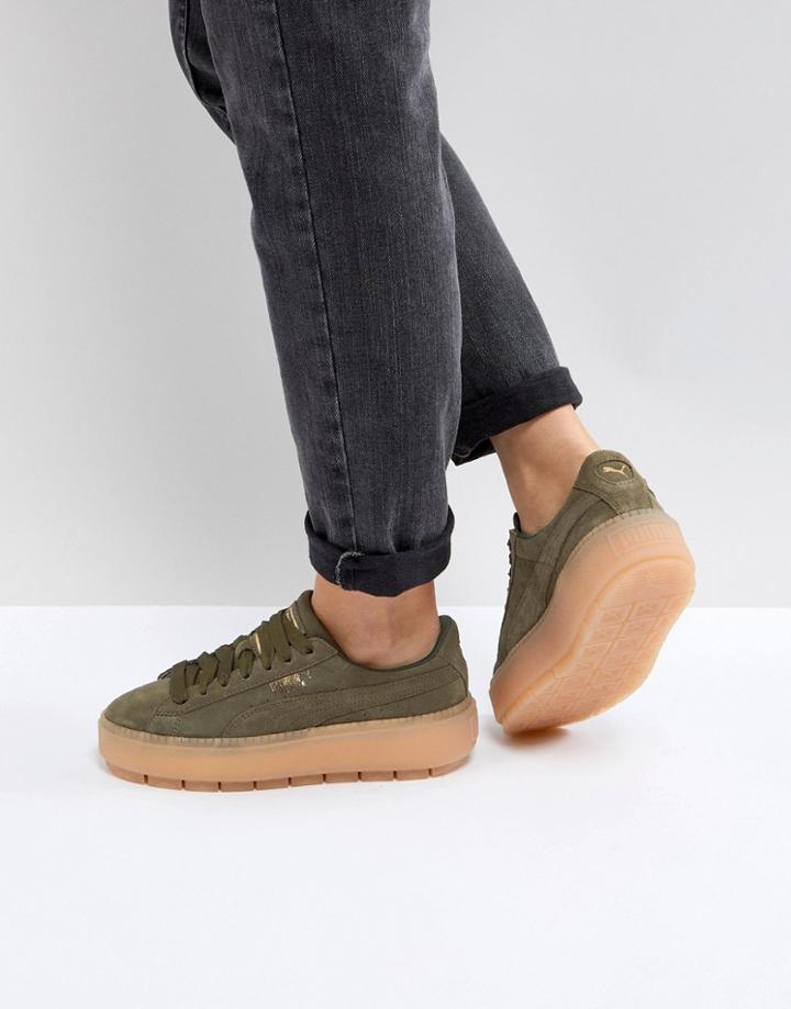 Puma Platform Trace Sneakers In Khaki - Green