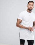 Asos Super Longline T-shirt With Extra Long Side Splits And Raw Edges - White