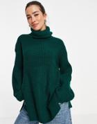 Vero Moda Wool Mix Longline Sweater With Roll Neck In Dark Green