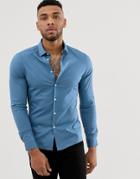 Asos Design Slim Fit Shirt With In Mid Blue