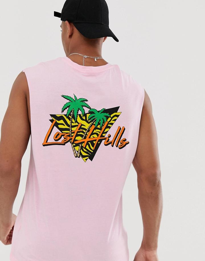 Bershka Loose Fit Tank With Chest And Back Print In Pink