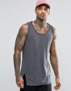 Asos Longline Tank With Split Hem Detail - Gray