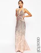 Asos Tall Red Carpet 30's Deep Plunge Rose Sequin Maxi Dress - Peach