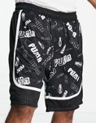 Puma Hoops Mesh Summer Shorts In Black And White-blues