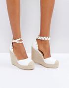 Truffle Collection Studded Ankle Strap Heeled Espadrilles - White