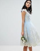 Chi Chi London Premium Lace Midi Prom Dress With Bardot Neck - Blue