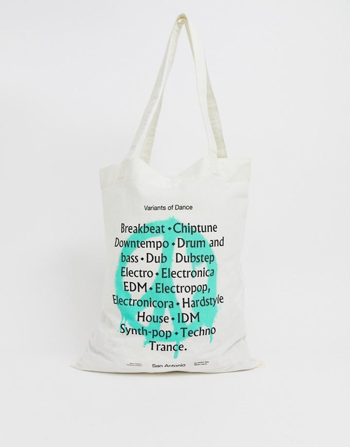 Asos Design Organic Tote Bag With Sprayed Peace Sign And Dance Print-cream