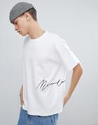 Mennace Oversized Signature Logo T-shirt In White - White