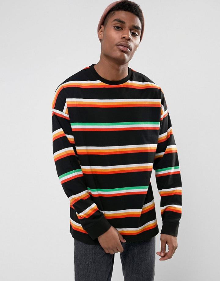 Asos Oversized Long Sleeve T-shirt With Multi Stripe - Black