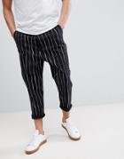 Asos Design Oversized Tapered Pants In All Over Stripe Detail - Black