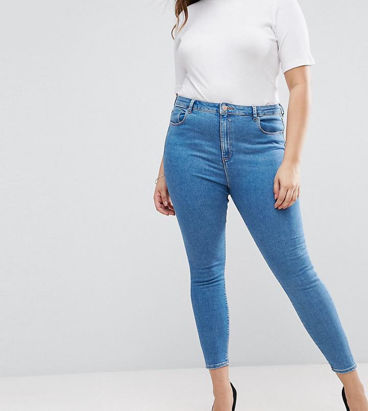 Asos Curve Ridley High Waist Skinny Jean In Lily Mid Wash Blue - Blue