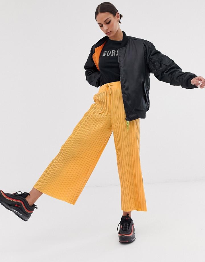 Bershka Wide Leg Drawstring Pants In Orange - Orange