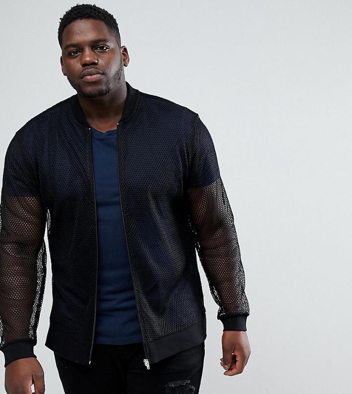 Asos Plus Mesh Jersey Bomber Jacket - Black