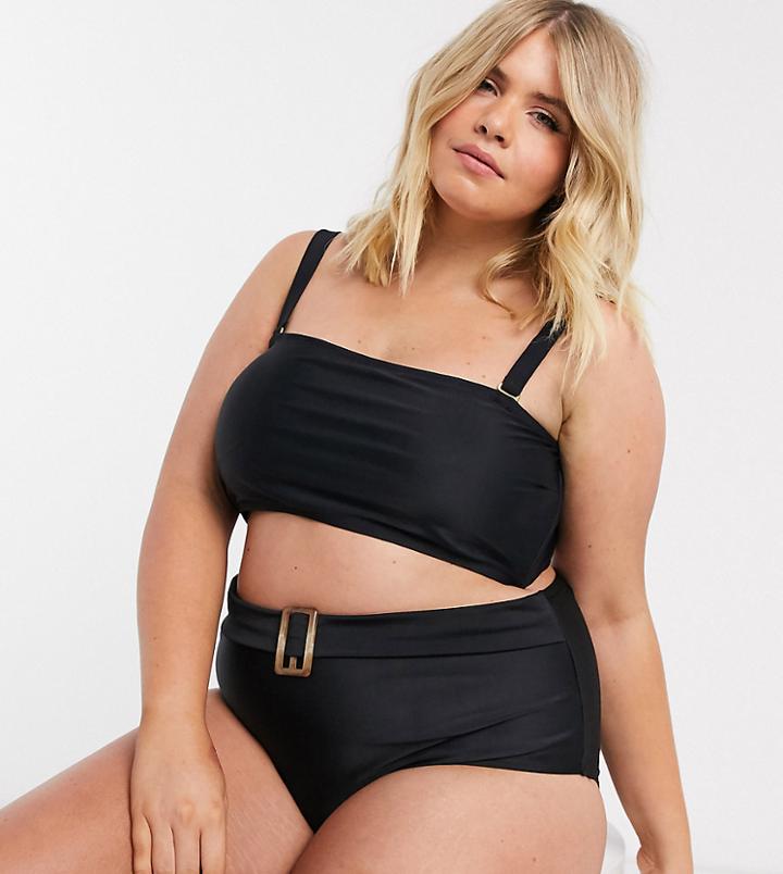 Vero Moda Curve Belted High Waist Bikini Bottom In Black