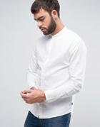 Only & Sons Slim Fit Shirt With Grandad Collar In Linen Mix - White