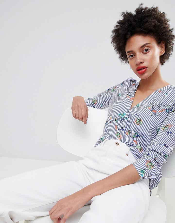 Esprit Floral And Stripe Shirt - Multi