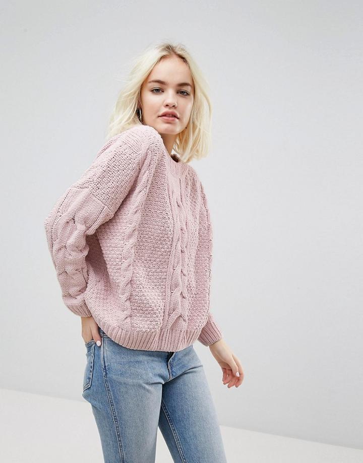 New Look Chenille Knitted Crop Sweater - Beige