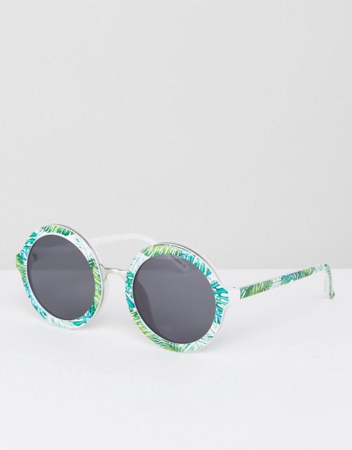 Skinnydip Round Sunglasses In Palm Print - Multi