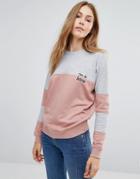 Daisy Street Color Block Sweatshirt With Chin Up Embroidery - Pink