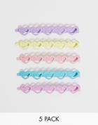 Asos Design Pack Of 5 Hair Clips In Colorful Heart Shapes - Multi