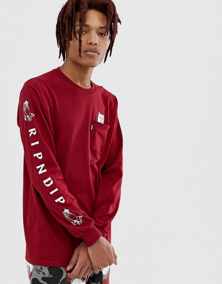 Ripndip Lord Nermal Long Sleeve T-shirt In Burgundy - Red