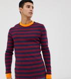 Collusion Muscle Fit Ribbed Long Sleeve T-shirt In Navy Stripe - Multi
