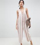 Asos Design Tall Jumpsuit In Stripe With Horn Button Detail - Multi