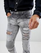 Sixth June Extreme Ripped Biker Jeans In Super Skinny Fit - Gray
