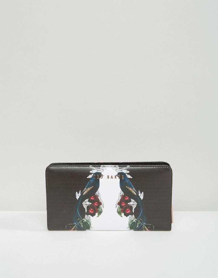 Ted Baker Zip Around Purse In Mirrored Bird Print - Multi