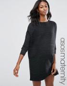 Asos Sweater Dress In Knit With Ripple Stitch Sleeves - Gray