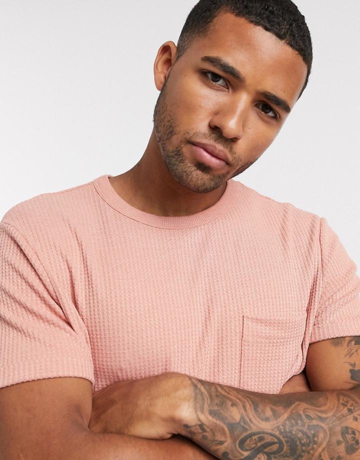 Bershka Loose Fit Waffle T-shirt In Pink
