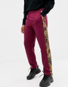 Asos Design Relaxed Pants With Paisley Side Poppers - Red